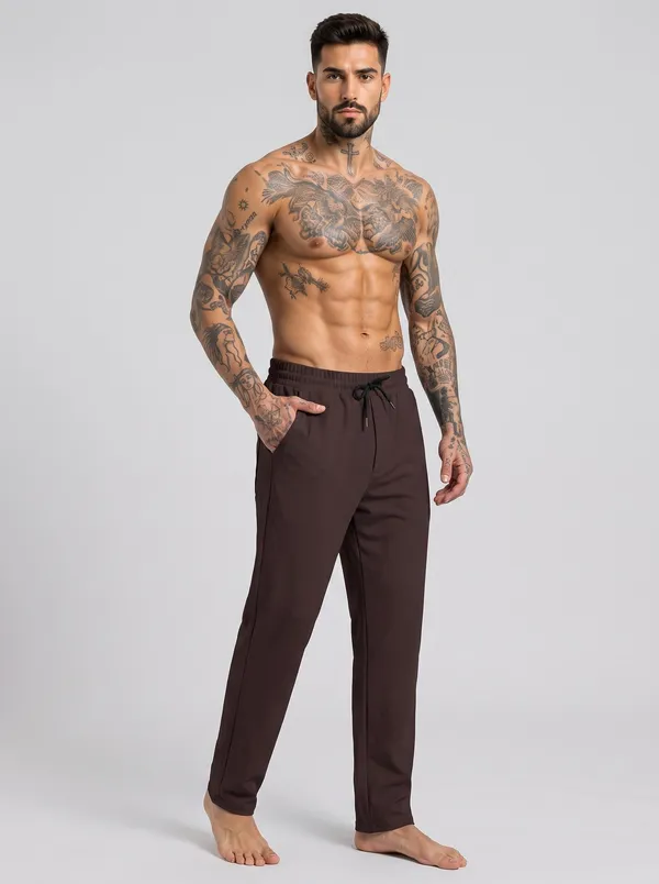 Brown_4_Way_Twill_Straight_Fit_Trousers_For_Men