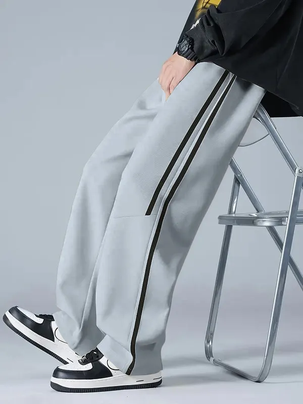 Light_Grey_4_Way_Twill_Wide_Leg_Striped_Track_Pants_For_Men