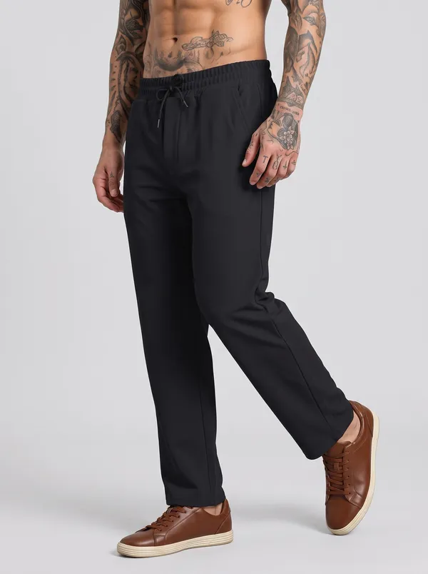 Black_4_Way_Twill_Casual_Fit_Jogger_Pants_For_Men