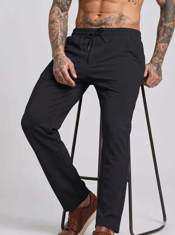 Black_4_Way_Twill_Casual_Fit_Jogger_Pants_For_Men