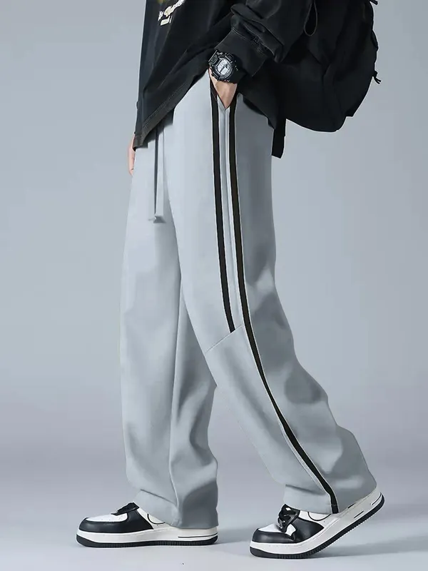 Light_Grey_4_Way_Twill_Wide_Leg_Striped_Track_Pants_For_Men