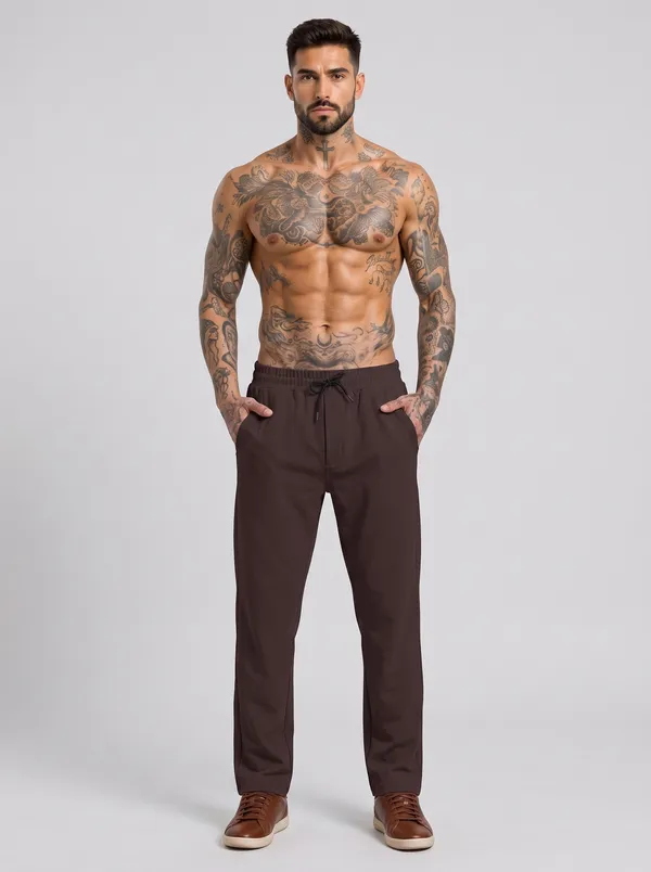 Brown_4_Way_Twill_Straight_Fit_Trousers_For_Men