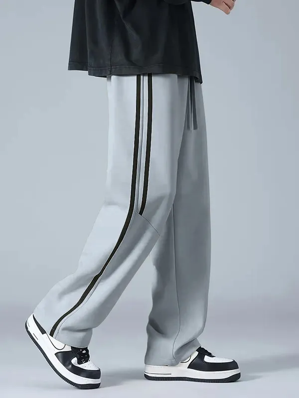 Light_Grey_4_Way_Twill_Wide_Leg_Striped_Track_Pants_For_Men