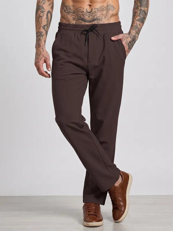Brown_4_Way_Twill_Straight_Fit_Trousers_For_Men