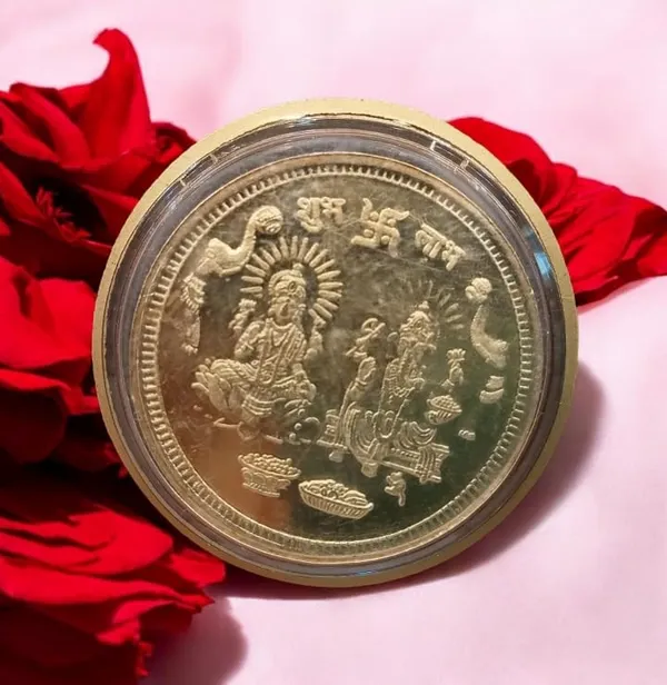 Brass_Laxmi_Ganesha_Commemorative_Coin_With_Display_Card
