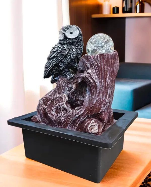 Owl_Fountain_With_Crystal_Ball_Resin_Sculpture
