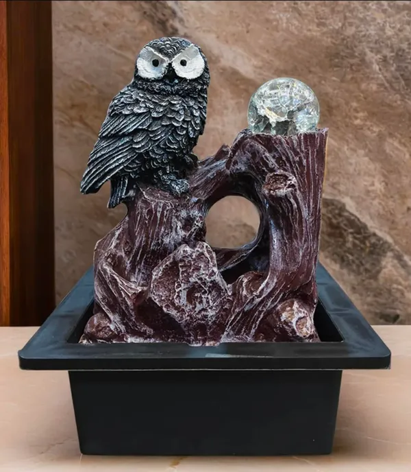 Owl_Fountain_With_Crystal_Ball_Resin_Sculpture