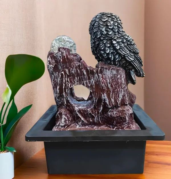 Owl_Fountain_With_Crystal_Ball_Resin_Sculpture