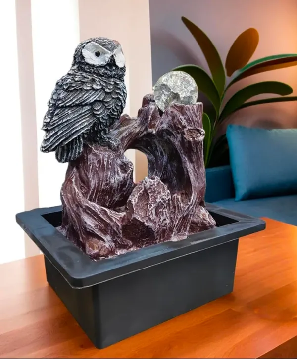 Owl_Fountain_With_Crystal_Ball_Resin_Sculpture