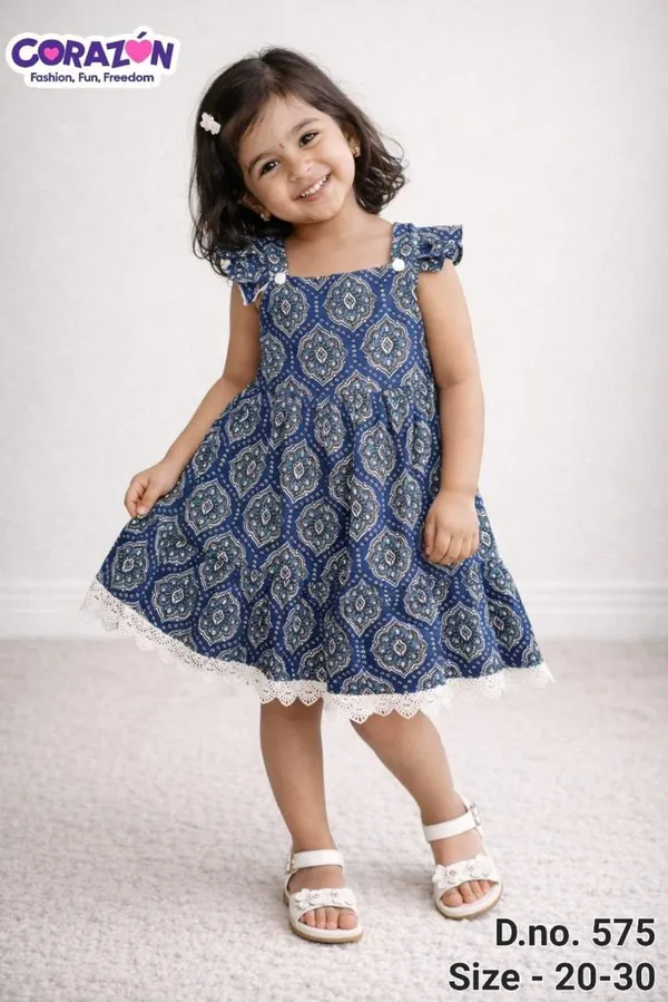 Blue_Printed_Flutter_Sleeve_Dress_for_Girls