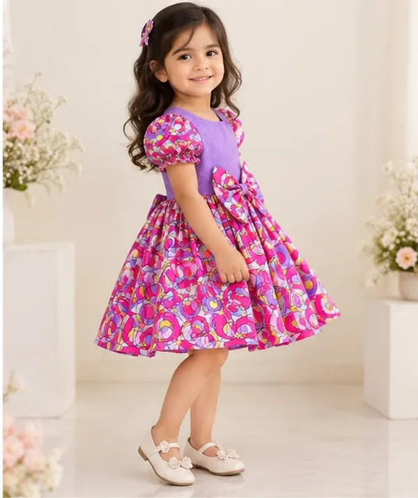 Purple_Printed_Puff_Sleeve_Dress_for_Girls