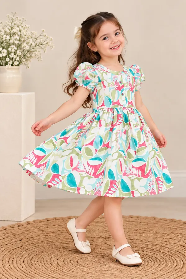 Multicolor_Printed_Puff_Sleeve_Dress_for_Girls