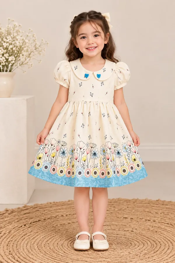 Cream_Floral_Print_Fit_And_Flare_Dress_for_Girls