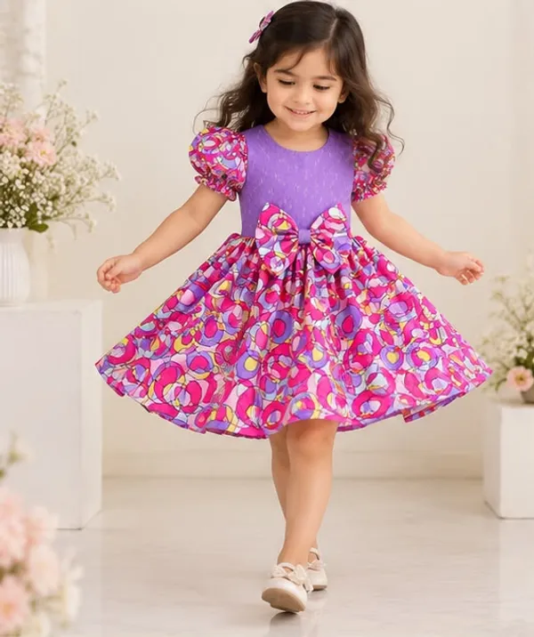 Purple_Printed_Puff_Sleeve_Dress_for_Girls