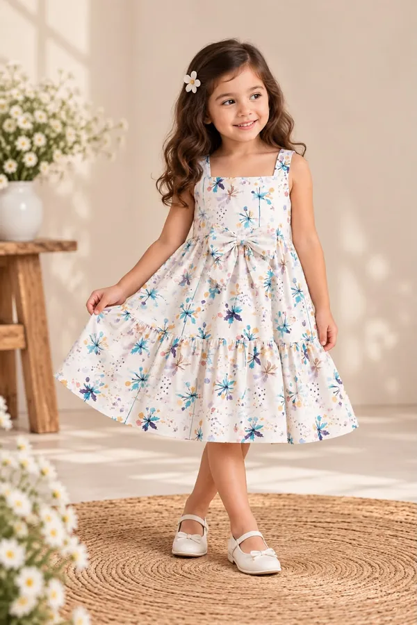 White_Floral_Print_Sleeveless_Dress_for_Girls