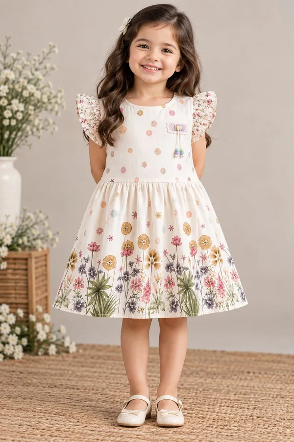 White_Floral_Fit_And_Flare_Dress_for_Girls