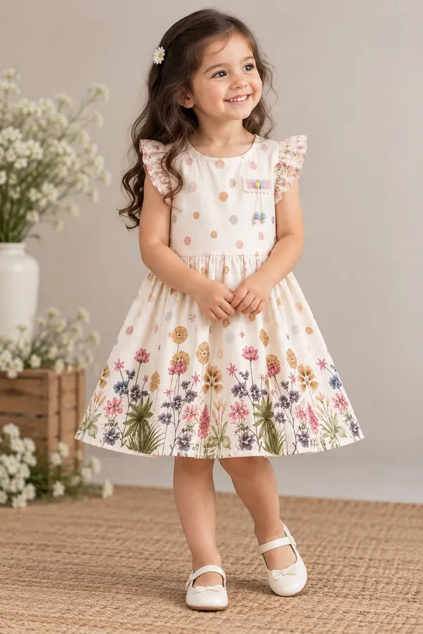 White_Floral_Fit_And_Flare_Dress_for_Girls
