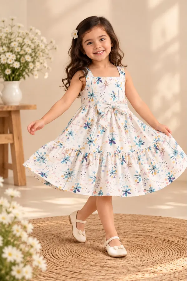 White_Floral_Print_Sleeveless_Dress_for_Girls