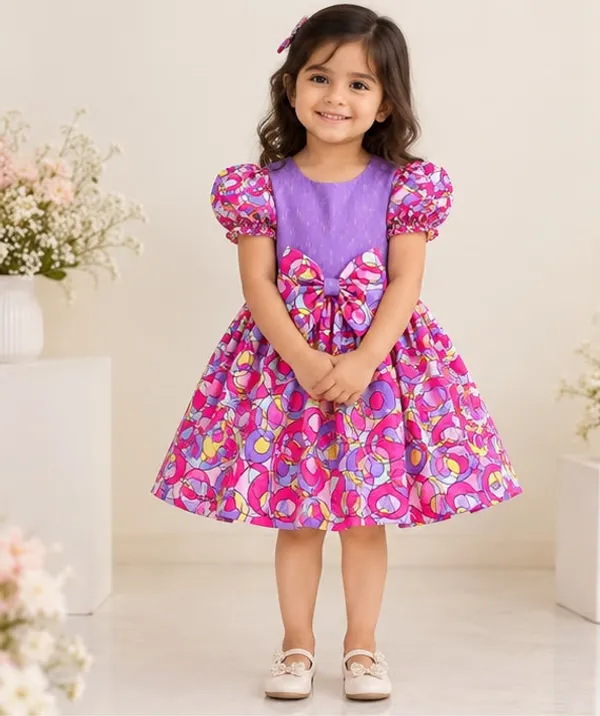 Purple_Printed_Puff_Sleeve_Dress_for_Girls