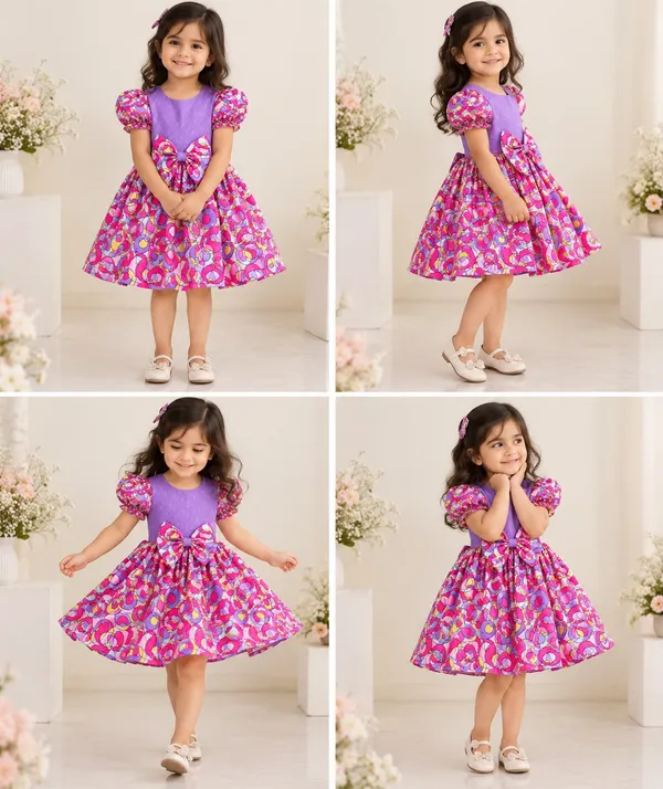 Purple_Printed_Puff_Sleeve_Dress_for_Girls