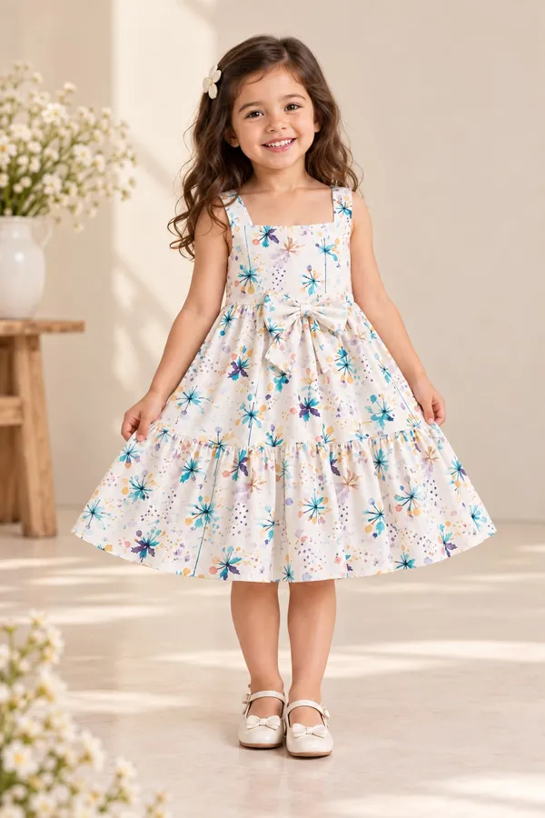 White_Floral_Print_Sleeveless_Dress_for_Girls