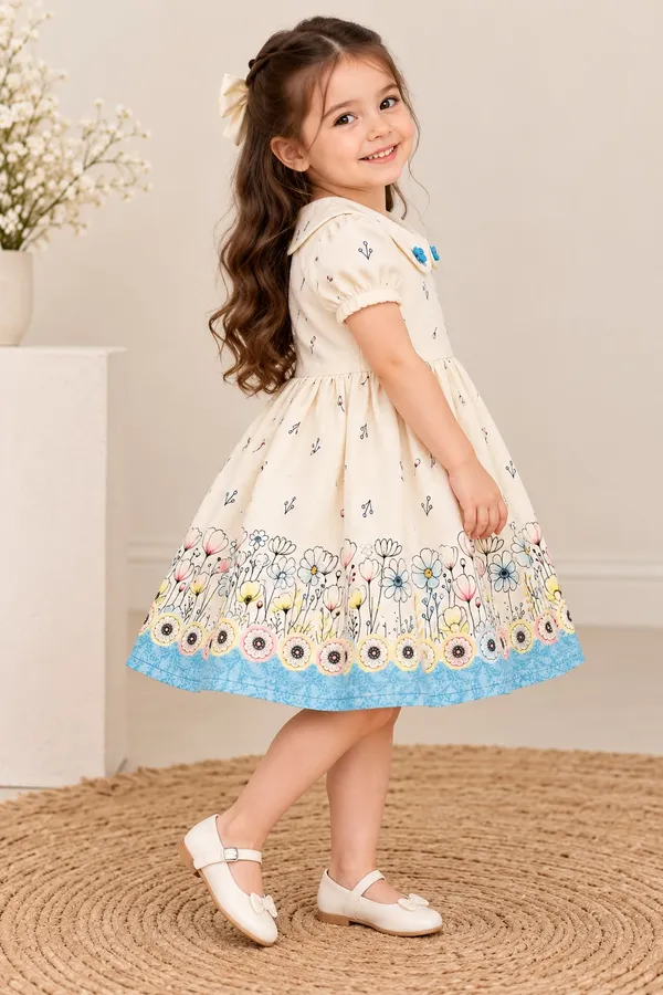 Cream_Floral_Print_Fit_And_Flare_Dress_for_Girls
