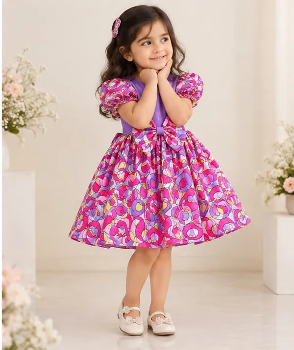 Purple_Printed_Puff_Sleeve_Dress_for_Girls