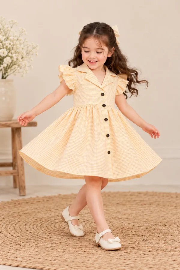 Yellow_Checked_Fit_And_Flare_Dress_for_Girls