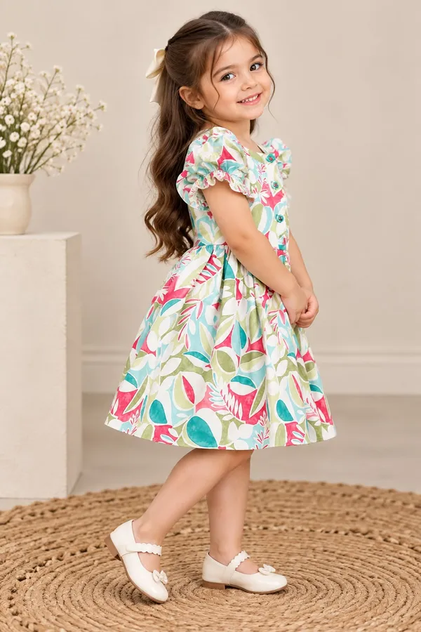 Multicolor_Printed_Puff_Sleeve_Dress_for_Girls