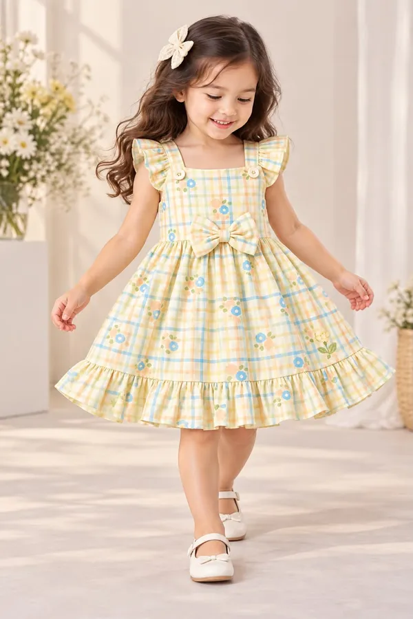 Yellow_Checked_Ruffle_Dress_for_Girls