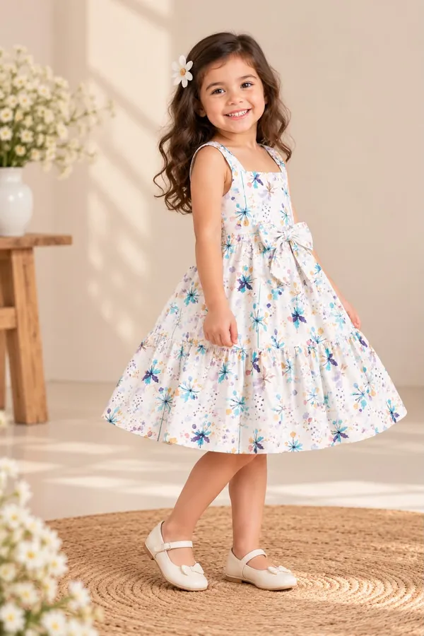 White_Floral_Print_Sleeveless_Dress_for_Girls