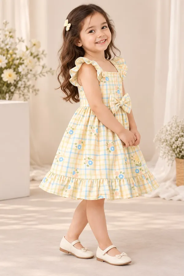 Yellow_Checked_Ruffle_Dress_for_Girls