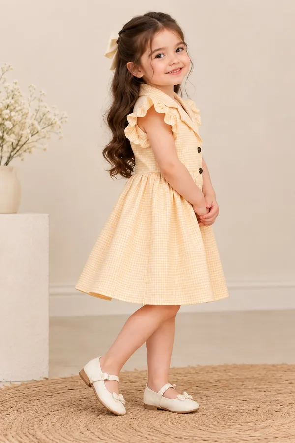 Yellow_Checked_Fit_And_Flare_Dress_for_Girls