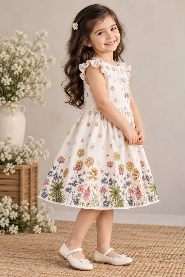 White_Floral_Fit_And_Flare_Dress_for_Girls