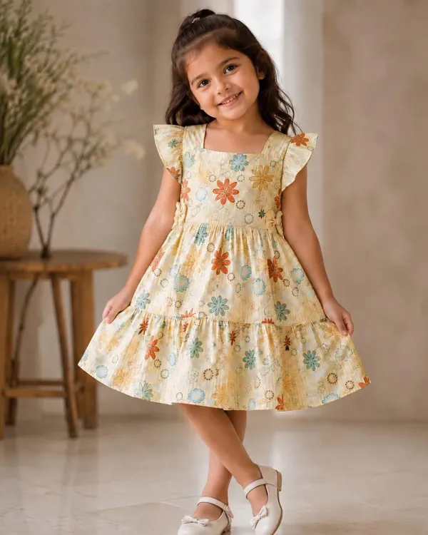 Cream_Cotton_Floral_Fit_And_Flare_Dress_for_Girls