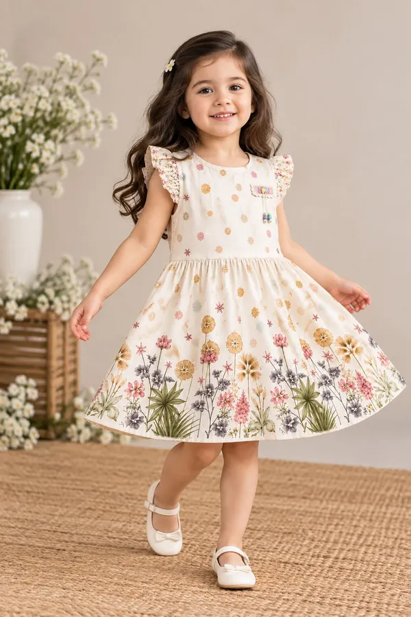 White_Floral_Fit_And_Flare_Dress_for_Girls