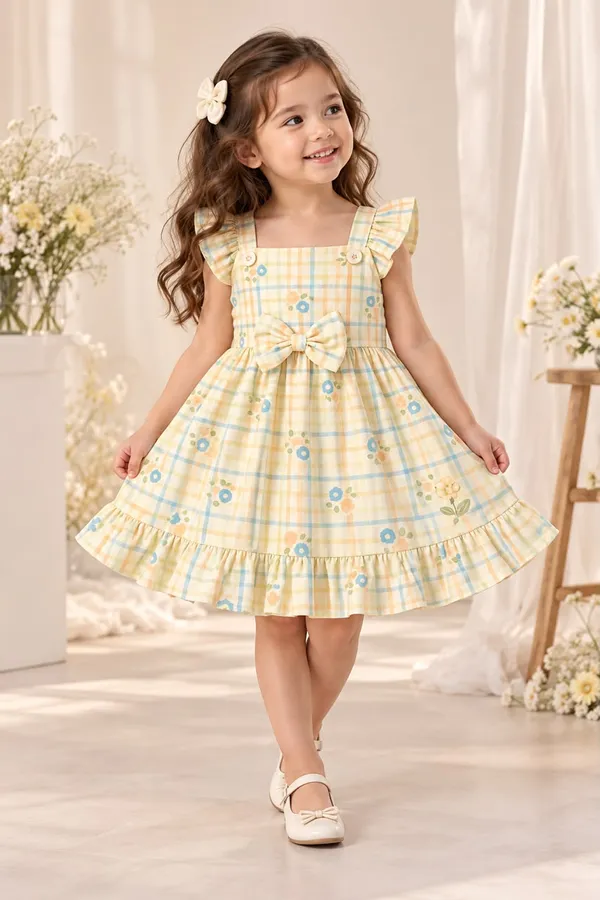 Yellow_Checked_Ruffle_Dress_for_Girls