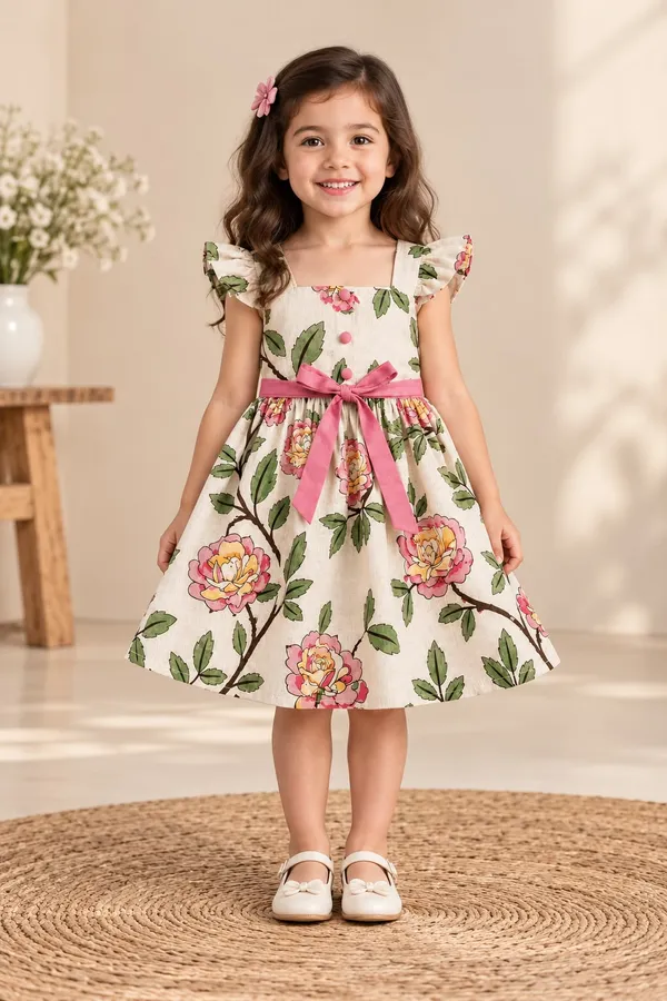 White_Floral_Print_Fit_And_Flare_Dress_For_Girls