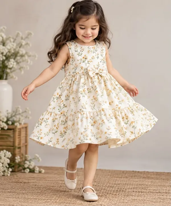 Cream_Floral_Sleeveless_Dress_for_Girls