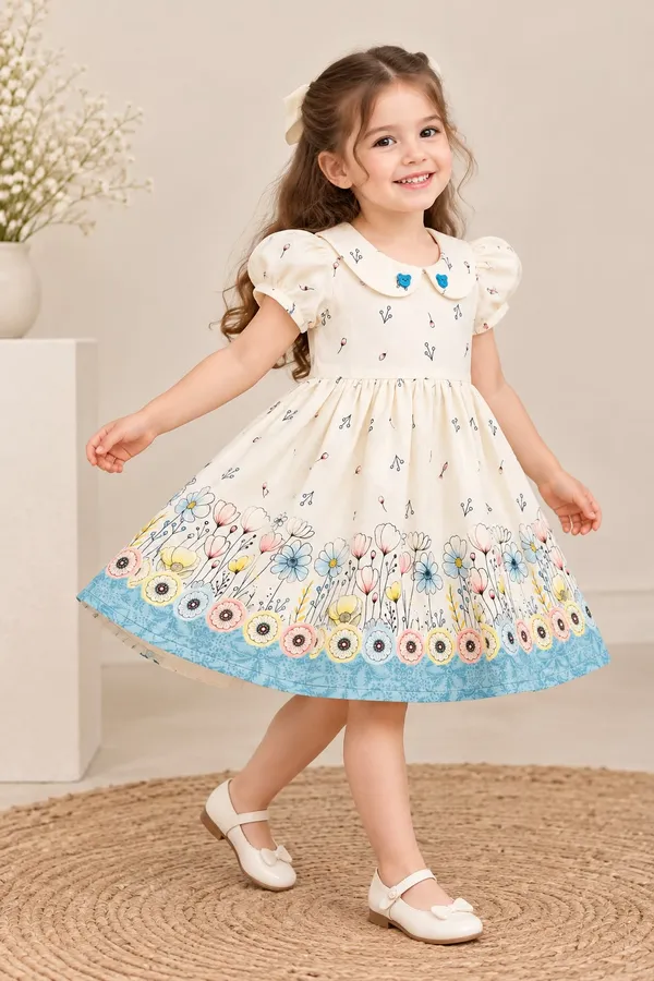 Cream_Floral_Print_Fit_And_Flare_Dress_for_Girls