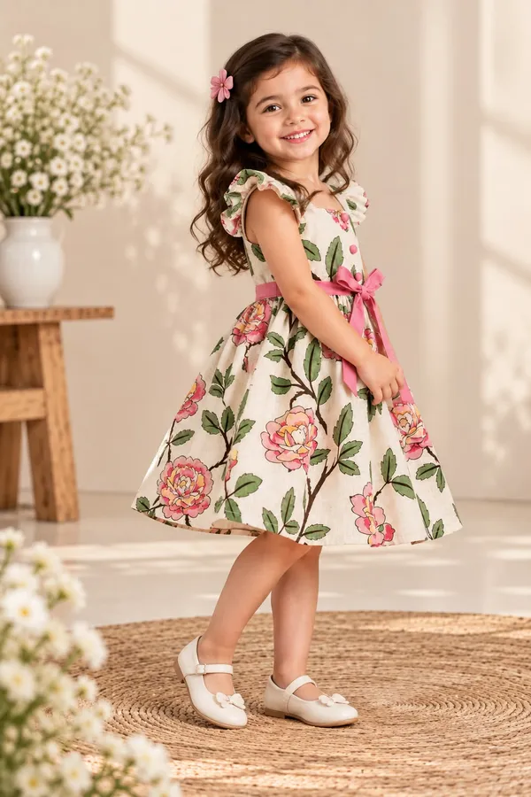 White_Floral_Print_Fit_And_Flare_Dress_For_Girls