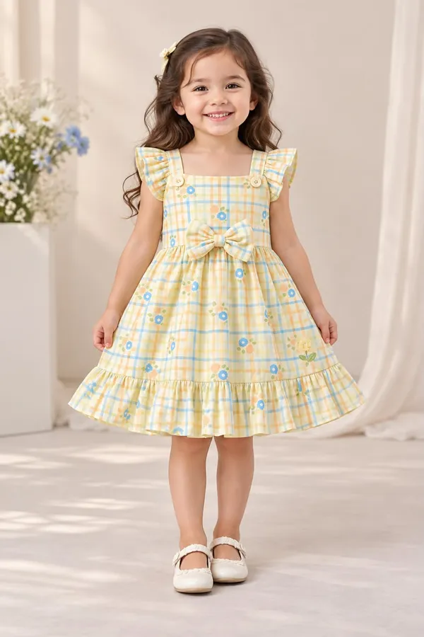 Yellow_Checked_Ruffle_Dress_for_Girls