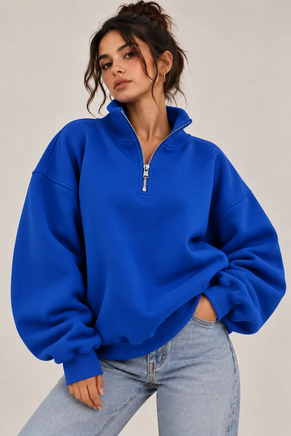 Blue_Knit_Quarter_Zip_Relaxed_Fit_Sweatshirt_for_Men_And_Women