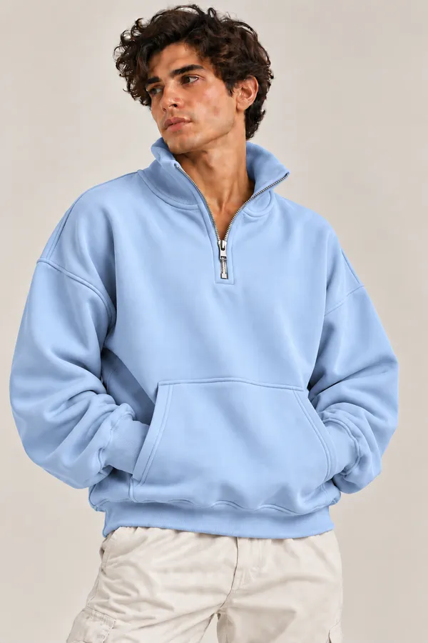 Blue_Quarter_Zip_Oversized_Sweatshirt_For_Men_And_Women