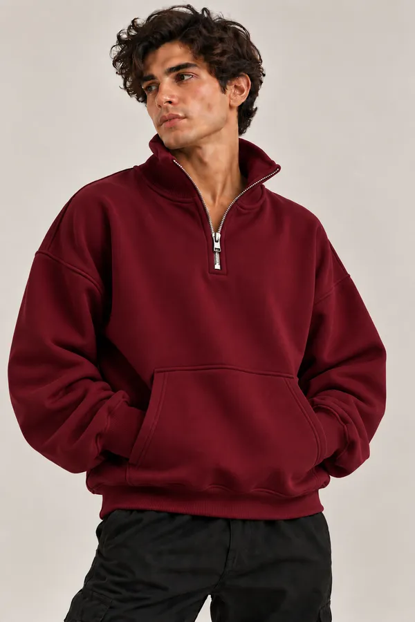 Burgundy_Oversized_Fit_Quarter-Zip_Sweatshirt_for_Unisex