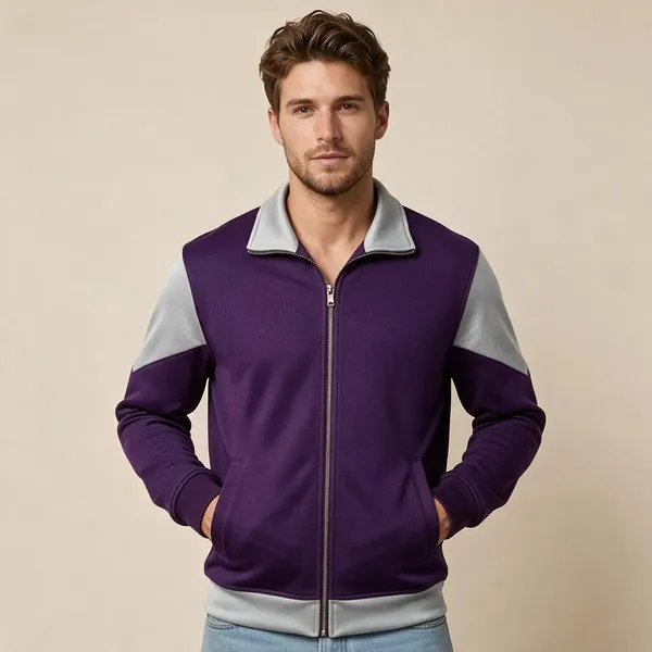 Purple_Colorblock_Zip_Up_Jacket_For_Men