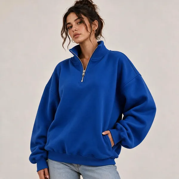 Blue_Knit_Quarter_Zip_Relaxed_Fit_Sweatshirt_For_Men_And_Women