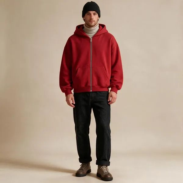 Red_Casual_Fit_Zip_Up_Hoodie_For_Men