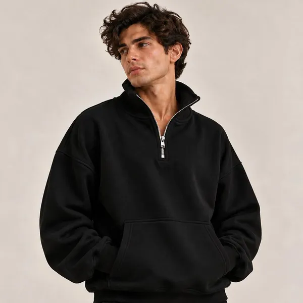 Black_Oversized_Quarter_Zip_Sweatshirt_For_Unisex