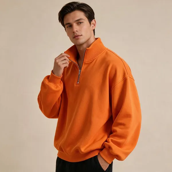 Orange_Oversized_Quarter_Zip_Sweatshirt_For_Women